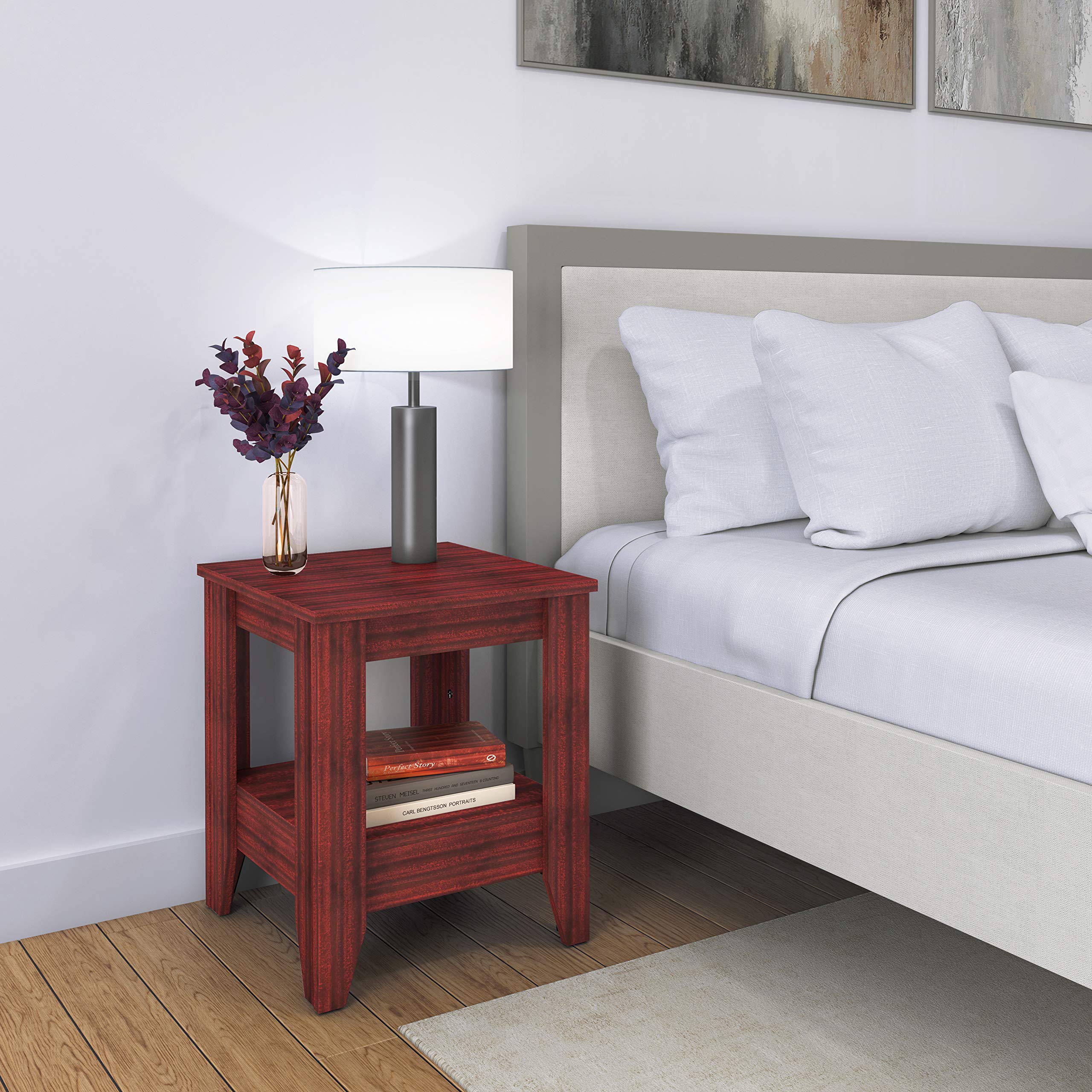 Boyd Sleep Prato, Contemporary Wood Finish, Preassembled With Lower Shelf, Cherry Nightstand